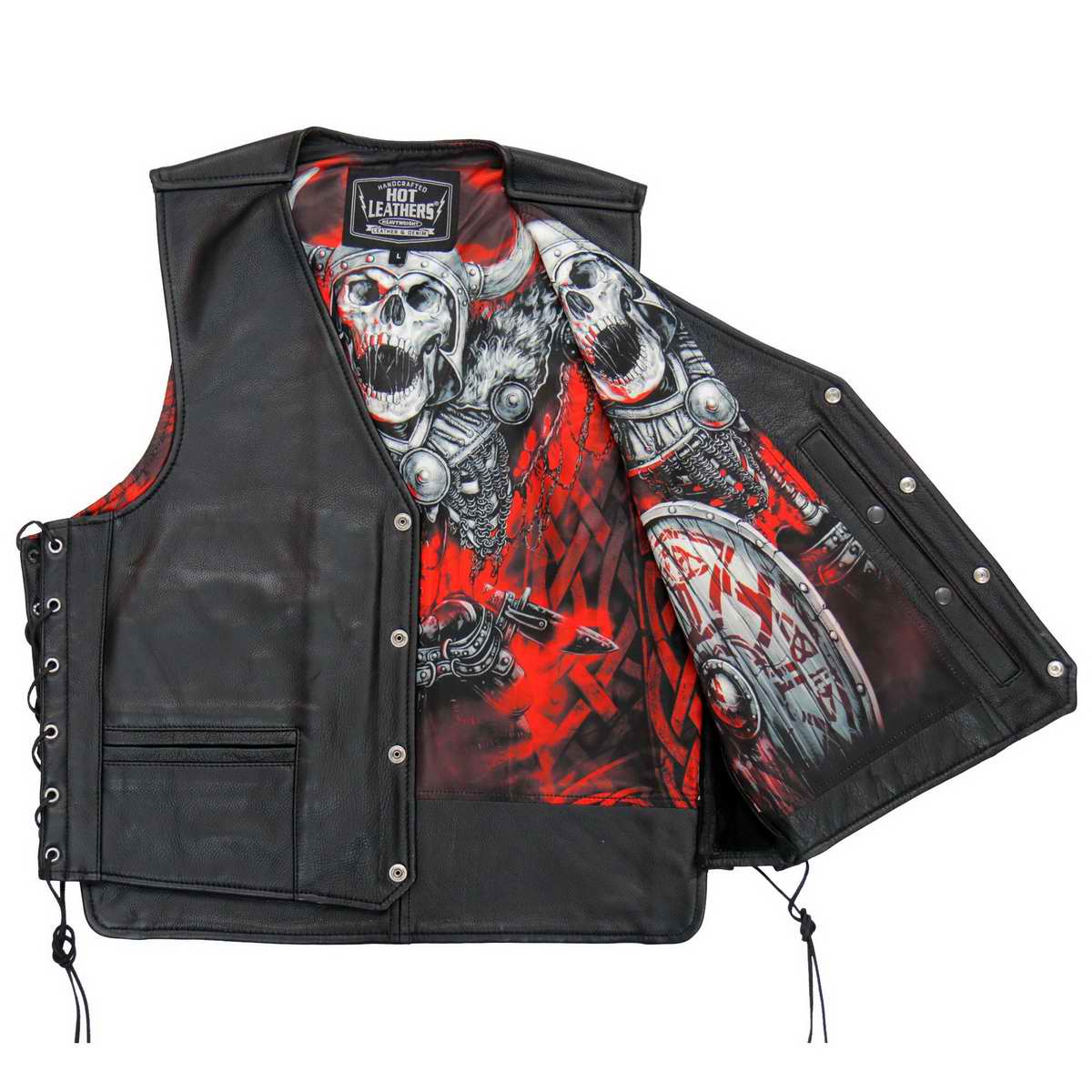 Hot Leathers VSM1064 Men’s Black ‘Viking Warrior’ Conceal and Carry Side Lace Leather Vest