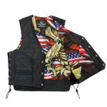 Hot Leathers VSM1065 Men’s Black Wooded Eagle Conceal and Carry Side Lace Leather Vest