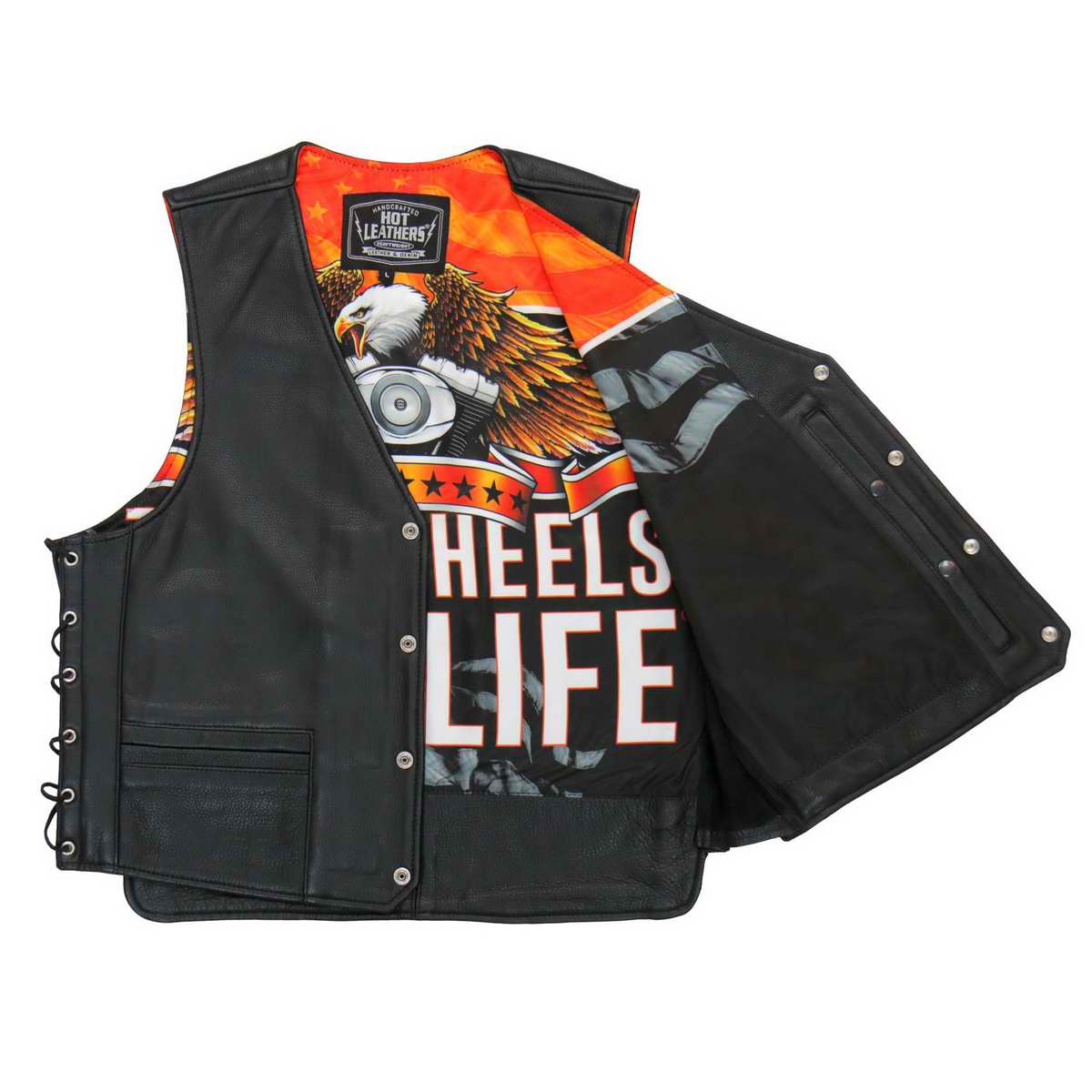 Hot Leathers VSM1066 Men’s Black V-Twin Eagle Conceal and Carry Side Lace Leather Vest