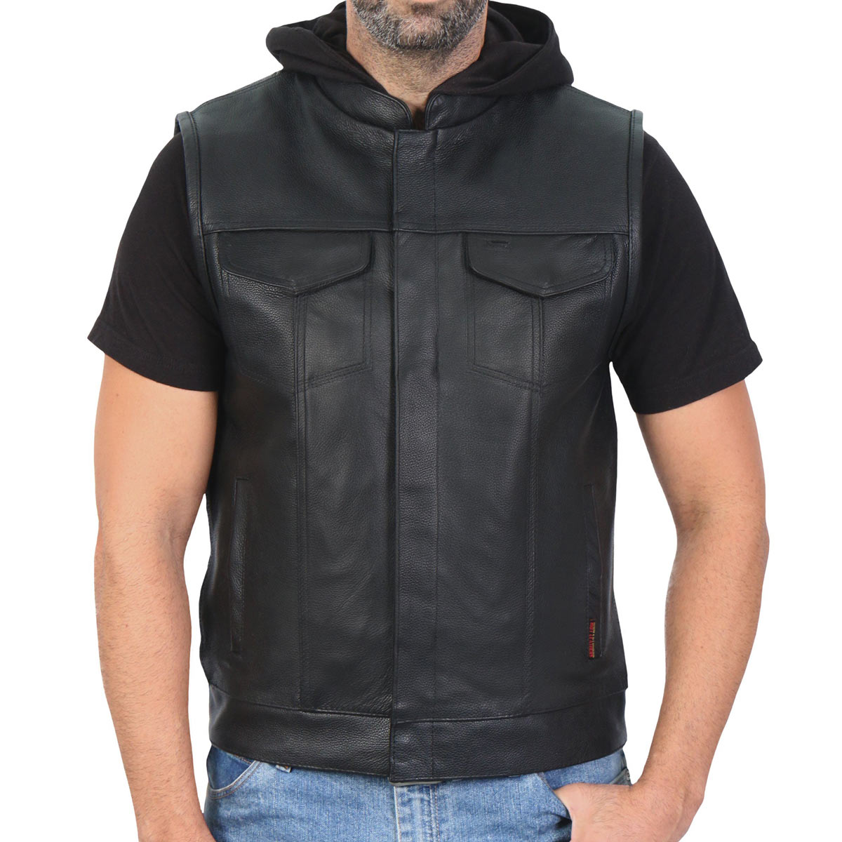 Hot Leathers VSM1201 Men’s Black Motorcycle Biker Club Style Vest with Hoodie