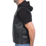Hot Leathers VSM1201 Men’s Black Motorcycle Biker Club Style Vest with Hoodie - Image 6