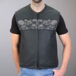 Hot Leathers VSM2003 Men’s Black ‘Ancient Skulls’ Conceal and Carry Leather Vest - Image 2