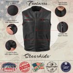 Hot Leathers VSM5001 USA Made Men’s ‘Steerhide’ Black Premium Leather Club Style Vest - Image 2