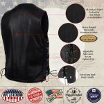 Hot Leathers VSM5003 USA Made Men’s ‘Gaucho’ Black Extra Long Back Premium Steerhide Leather Vest - Image 4