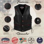 Hot Leathers VSM5003 USA Made Men’s ‘Gaucho’ Black Extra Long Back Premium Steerhide Leather Vest - Image 2