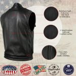 Hot Leathers VSM5004 USA Made Men’s ‘Chaos’ Black Premium Dual Closure Leather Vest - Image 4