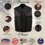 Hot Leathers VSM5004 USA Made Men’s ‘Chaos’ Black Premium Dual Closure Leather Vest - Image 2
