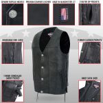 Hot Leathers VSM5005 USA Made Men’s ‘Road Whip’ Black Premium Leather Vest with Buffalo Nickel Snap Buttons - Image 2