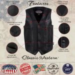 Hot Leathers VSM5006 USA Made Men’s ‘Classic Western’ Black Premium Leather Vest - Image 2