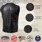 Hot Leathers VSM5009 USA Made Men’s ‘Slinger’ Black V-Neck Premium Leather Zippered Vest - Image 4