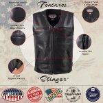 Hot Leathers VSM5009 USA Made Men’s ‘Slinger’ Black V-Neck Premium Leather Zippered Vest - Image 2