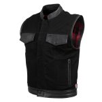 Hot Leathers VSM5101 USA Made Men’s ‘Burn Out’ Black Denim and Leather Vest with Plaid Red Lining - Image 8