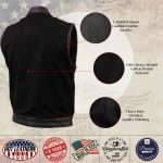 Hot Leathers VSM5101 USA Made Men’s ‘Burn Out’ Black Denim and Leather Vest with Plaid Red Lining - Image 4