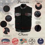 Hot Leathers VSM5101 USA Made Men’s ‘Burn Out’ Black Denim and Leather Vest with Plaid Red Lining - Image 2
