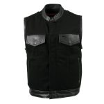 Hot Leathers VSM5101 USA Made Men’s ‘Burn Out’ Black Denim and Leather Vest with Plaid Red Lining - Image 10