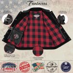 Hot Leathers VSM5101 USA Made Men’s ‘Burn Out’ Black Denim and Leather Vest with Plaid Red Lining - Image 5