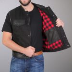 Hot Leathers VSM5101 Men’s USA Made Denim and Leather Biker Rider Vest with Red Lining - Image 6
