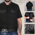 Hot Leathers VSM5101 USA Made Men’s ‘Burn Out’ Black Denim and Leather Vest with Plaid Red Lining - Image 6