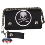 Hot Leathers Premium USA Made Leather Bifold 6″ Wallet with Skull and Crossbones Patch WLC5003
