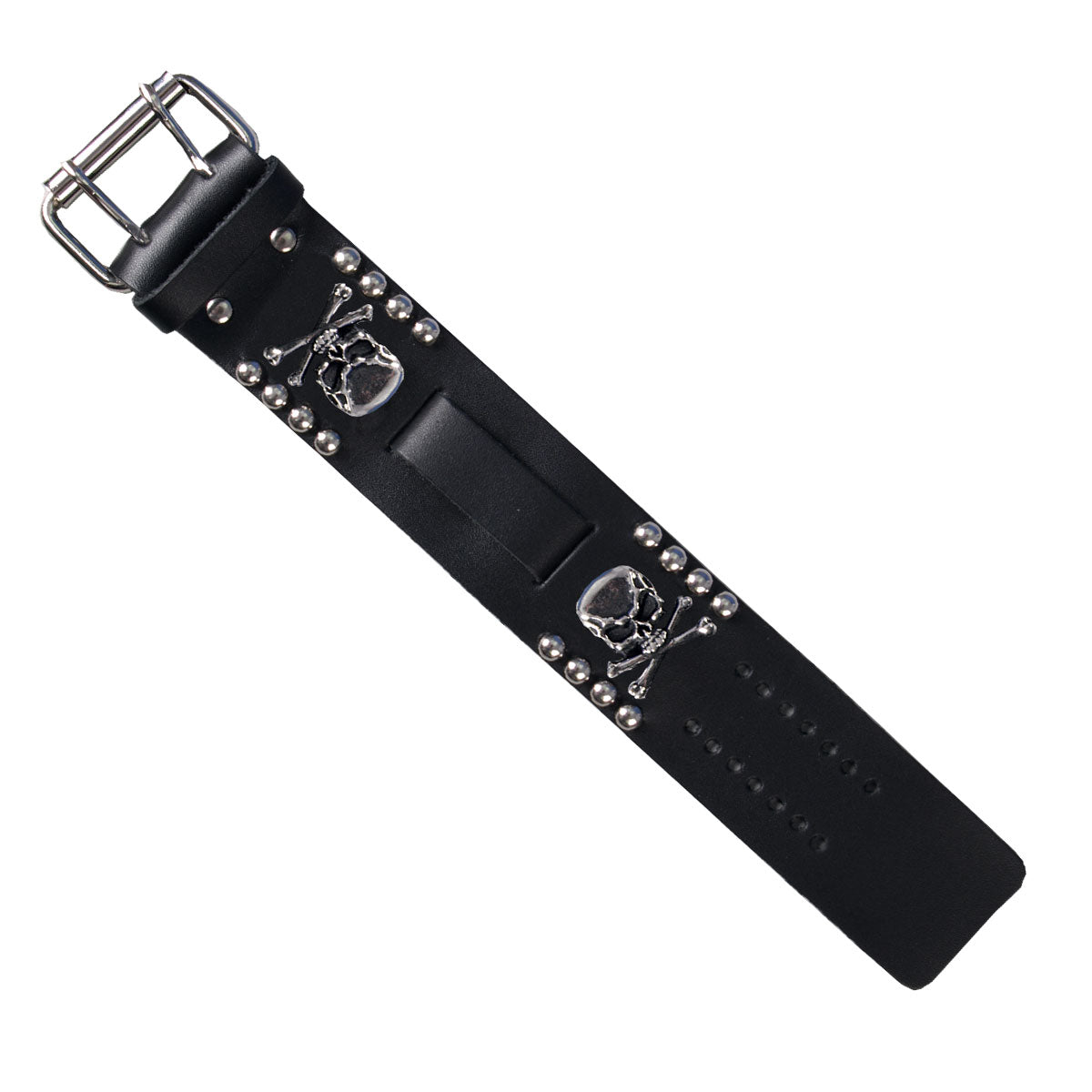 Hot Leathers WTB1018 1.5″ Skull and Bones Black Leather Watch Band
