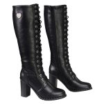Milwaukee Leather X9442 Women’s Black Lace-Up Tall Fashion Biker Boots with High Heel & Studs