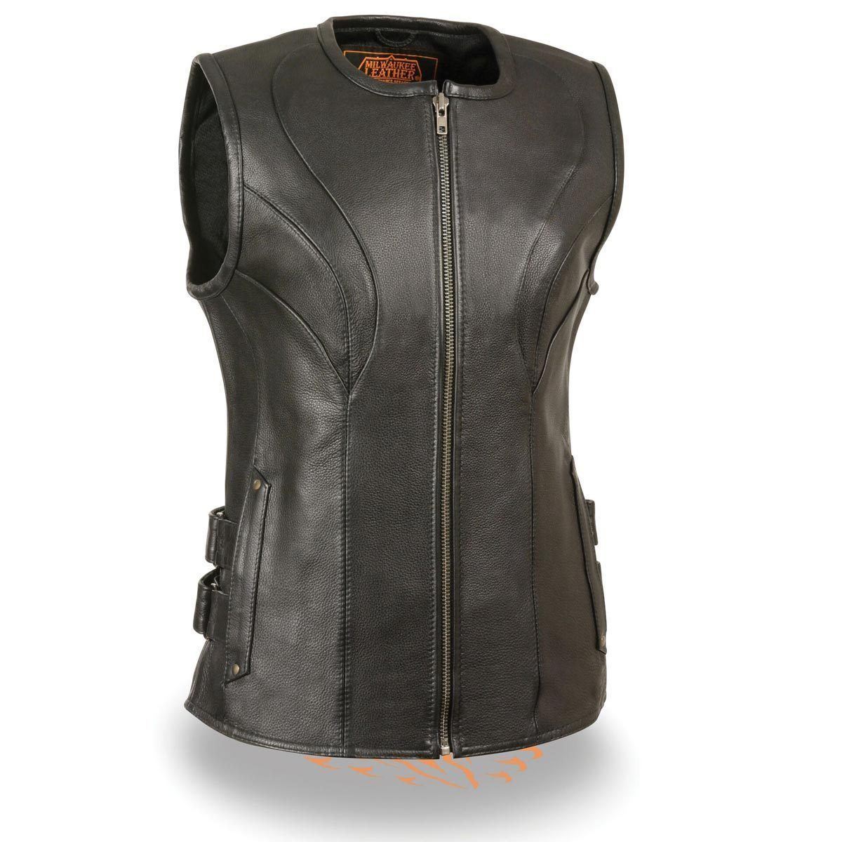 Milwaukee Leather MLL4515 Women’s Zipper Front SWAT Style Black Leather Vest