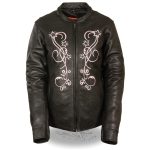 Milwaukee Leather ML2500 Women’s Reflective Star Riveted Black/Pink Leather Jacket
