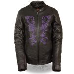 Milwaukee ML2500 Women’s Reflective Star Riveted Black and Purple Leather Jacket