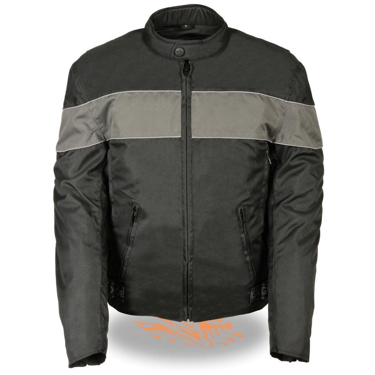 NexGen SH212101 Men’s Black Textile Moto Jacket with Grey Reflective Striping