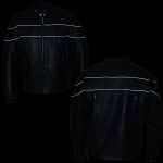 XKM1004 Men’s Black Leather Vented Jacket with Reflective Piping - Image 4
