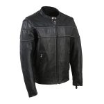 XKM1004 Men’s Black Leather Vented Jacket with Reflective Piping