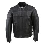 XKM1004 Men’s Black Leather Vented Jacket with Reflective Piping - Image 11