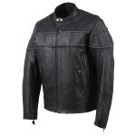 XKM1004 Men’s Black Leather Vented Jacket with Reflective Piping - Image 10