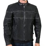 XKM1004 Men’s Black Leather Vented Jacket with Reflective Piping - Image 5