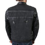 XKM1004 Men’s Black Leather Vented Jacket with Reflective Piping - Image 6