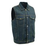 Men’s XS107 Classic Blue Snap Front Denim Vest with Shirt Style Collar - Image 4