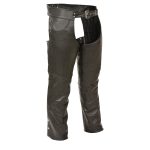 Genuine Leather XS1101 Men’s Black Classic Leather Chaps with Jean Pockets