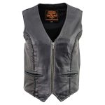 Milwaukee Leather XS1246 Ladies Black ‘Braided’ Classic Leather Vest