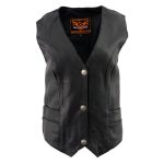 Milwaukee Leather XS1253 Women’s Classic Black Leather Vest with Buffalo Nickel Snap Buttons