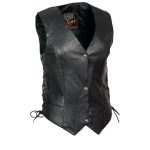 Milwaukee Leather ‘XS1254’ Women’s Classic Black ‘Buffalo Snap Buttons’ Side Lace Leather Vest