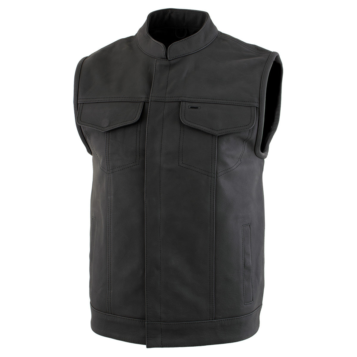 Milwaukee Leather Men’s Barrage Flat Black Leather Motorcycle Club Style Vest – LKM3790