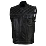 Milwaukee Leather LKM3784 Men’s Classic Black Leather Motorcycle Rider Vest Stars and Stripes Design w/ USA Flag Liner - Image 9