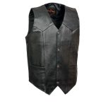 Leather King XS1310LET Men’s Classic Black Leather Vest with Snap Button Closure