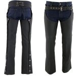 Milwaukee Leather LKM5717 Men’s Flat Black Premium Leather Motorcycle Rider Biker Chaps w/ Jean Pockets - Image 4