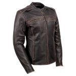 Milwaukee Leather LKL27006 Women’s Premium Distress Brown Leather Motorcycle Biker Jacket w/ CE Armor Protection