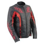 Milwaukee Leather LKL27003 Women’s Premium Black and Red Leather Embroidered Jacket with CE Armor Protection