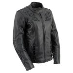 Milwaukee Leather LKL27004 Women’s Premium Black Leather Embroidered Jacket with CE Armor Protection