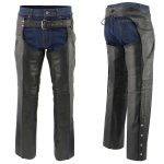 Men’s XS301 Black Deep Pocket Premium Leather Motorcycle Chaps - Image 5