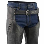 Men’s XS301 Black Deep Pocket Premium Leather Motorcycle Chaps - Image 3