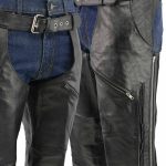 Men’s XS303 Black Jean Style Vented Leather Chaps with Reflective Material - Image 5